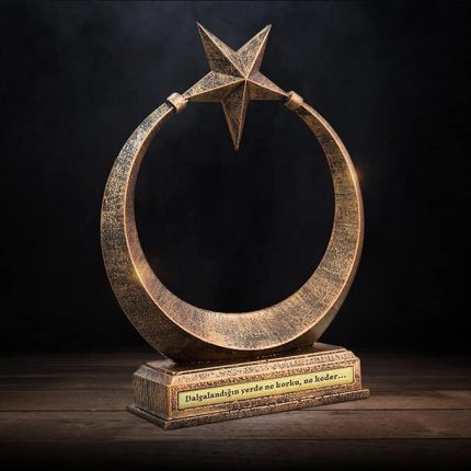 TÜRK BAYRAĞI AYYILDIZ MASA ÜSTÜ DEKORATİF BİBLO HEDİYELİK EV VE OFİS (BRONZ, Polyester)