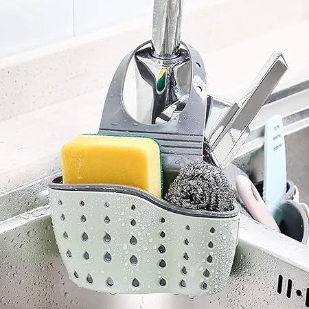 Lavabo Süngeri Tutucu, Mutfak Ayarlanabilir Düzenleyici Lavabo Rafı Tahliye Sepeti Asma Süzgeç Düzenleyici, Yeşil - Görsel 2