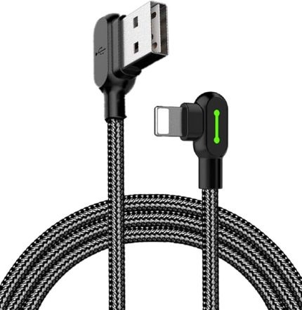 Led 90 Derece Şarj Kablosu Açılı Usb Kablosu Açılı Naylon Örgülü Hızlı Şarj Cihazı Veri Senkronizasyon L Şeklinde Kablo Adaptörü iPhone X 8 7 6 Plus Pad Pod (1,8 M) ile Uyumlu