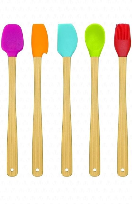 Parça Bambu Saplı Mini Silikon Spatula Kaşık Fırça Seti Renkli