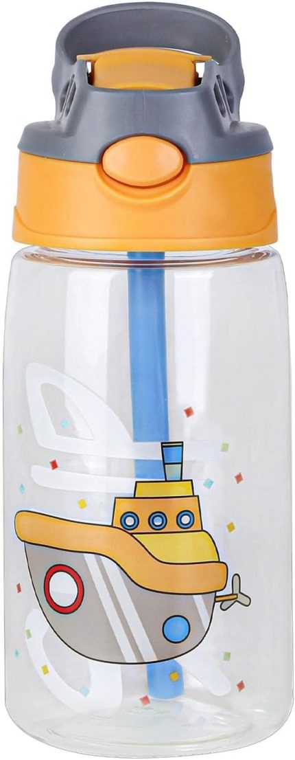 Çocuk Su Şişesi, 480ml Flip Pipetli Çocuk İçme Suyu Şişesi, Sızdırmaz Çocuk Su Şişesi, Taşıma Saplı ve Kolay Düğmeli BPA İçermeyen Su Şişesi, Okul ve Spor için (Cruise Ship)