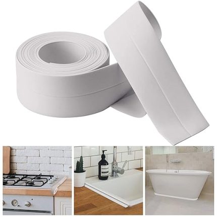 Yapışkanlı Sızdırmazlık Bandı – Beyaz PVC, Su Geçirmez, 3,8 cm x 3,2 m, Mutfak, Banyo, Küvet, Lavabo, Zemin ve Duvar Kenarı İçin