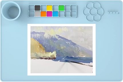 Silikon El Sanatları Mat, 60X40CM Büyük Silikon Boyama Matı, Bardak ve Boya Tutuculu, Sanat Boyama için Silikon Sanatçı Mat, Reçine Döküm, Kendin Yap Kreasyonları