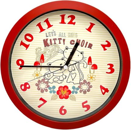 Serisi Kıtty Desenli Kırmızı Duvar Saati 25 cm