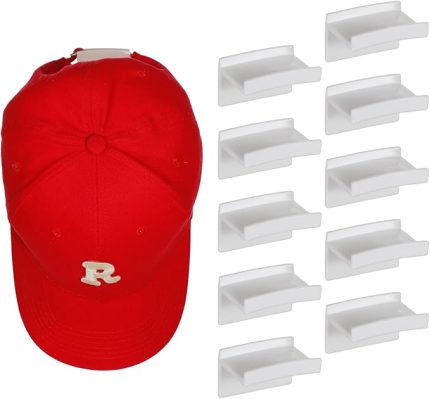 Duvar Beyzbol Şapkaları için Yapışkanlı Şapka Askısı, Şapkalar için 10 Adet Kanca, Güçlü Tutma Şapkası Duvar Düzenleyici, Minimalist şapka Teşhir Rafı, Kapı, Yatak Odası için Delme Şapka Rafı