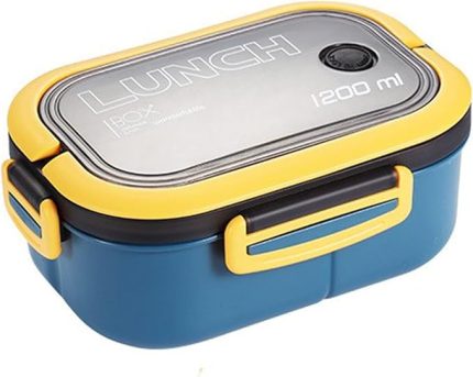 1200 ml 2 Katlı 6 Bölmeli BPA'sız PP Plastik Sefer Tası ve Beslenme Çantası - Hava Kilitli Bento Lunch Box, Çatal ve Kaşık Dahil (Mavi)