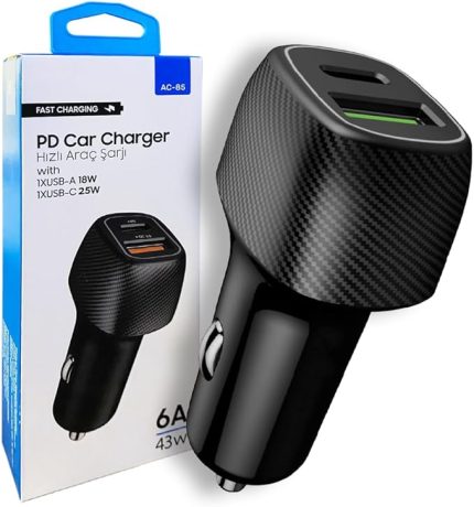 GüncelÇarşı Ac-85 Pd Quick Charge 3.0 Usbx2 6A 38 Watt Araç içi Hızlı Şarj Aleti Type C Girişli Araç Şarjı, Destomedya