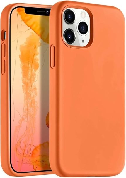 iPhone 13/14 Kılıf İnce Sıvı Silikon 3 Katmanlı Tam Kaplamalı Yumuşak Jel Kauçuk Kılıf Kapak (Turuncu)