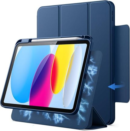 Manyetik Sökülebilir Kılıf için iPad (A16) 11./10. Nesil (2025/2022) ile Pencil Tutucu, Çıkarılabilir Döner Şeffaf Kapak, Portre/Manzara Stand ile Yükseltilmiş Ekran Görünümü (Lacivert)
