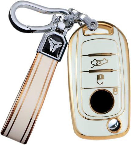 Katlanır araba anahtarı kılıfı Fiat Tipo Toro Nuovo Freedom 500X Doblo Argo Grazie Egea Cronos Dodge Neon TPU koruyucu kılıf anahtar kılıfı anahtarlık anahtar kılıfı 3 tuşlu D bej