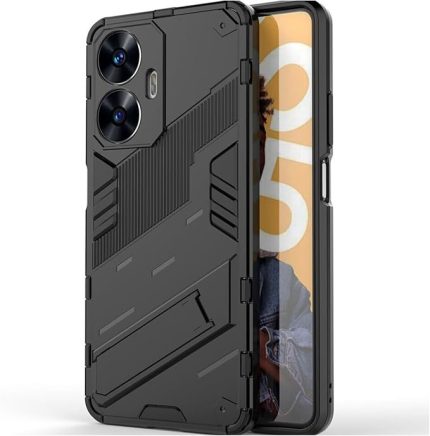 Realme C55 Matrix Serisi Armor Standlı Perfect Koruma Kılıf - Siyah AL3416