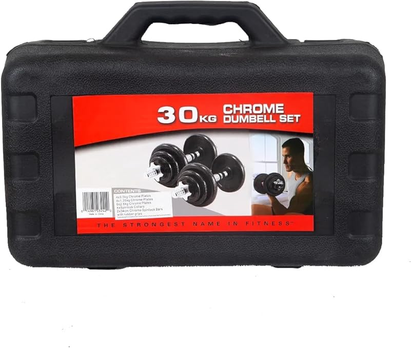 Fitness Dambıl Seti, 30 Kg, Taşıma Çantalı, Döküm Plakalar, 2 Adet 34 Cm Krom Bar, Siyah Renk - Görsel 4