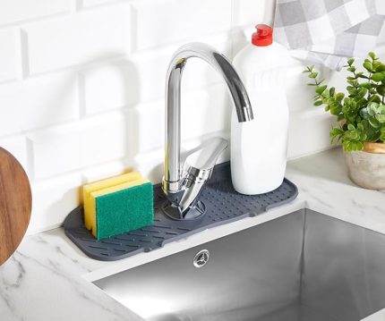 Emici Mat, Silikon Katlanabilir Musluk Sıçrama Koruması Lavabo Damlama Matı Su Tutucu Lavabo Matı Kurutma Matı Mutfak ve Banyo için Lavabo Aksesuarları (Gri)