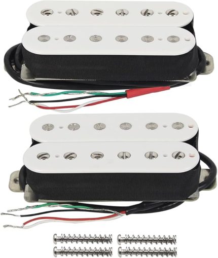 Elektro Gitar Humbucker Pikap Alıcı, Çift Makara Gitar Çubuğu ve Boyun Alıcı Seti – Beyaz