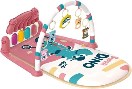 İçin Gökkuşağı Dinozor Figürlü Bebek Oyun Halısı Sesli Müzikli Işıklı Piyanolu Yıkanabilir Matlı (PEMBE)