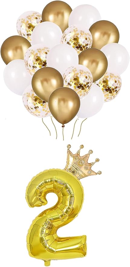 Rakam Gold Folyo Balon, Kral Tacı Ve Konfetili Gold Balon
