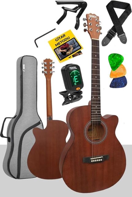 PHX-187 Masif Ağaç Akustik Gitar 4/4 Yetişkin Boy (Gigbag Çanta Tuner Askı Capo)