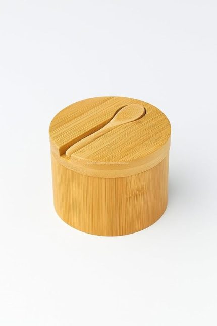 Kapaklı Kaşıklı Ahşap Baharatlık Doğal Ahşap Baharat Kabı Kaşık ve Kapaklı Tasarım Mutfak Tezgahı İçin Şık Pratik Tuz Şeker Saklama Kutusu Baharat Organizer