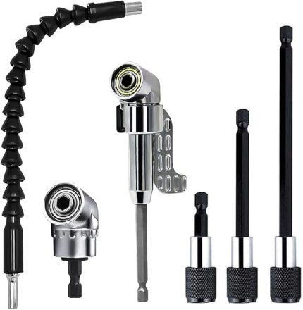 1 adet esnek uç tutucu, uzatma, akülü tornavida seti, 2 adet 105° açılı tornavida eklentisi adaptörü, 3 adet 1/4 altıgen şaft uzatma çubuğu, akülü tornavida seti için