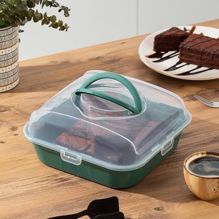 1095 Yeşil Pasta Kek Börek Kabı - Taşıma çantası - Kilitli Fanus