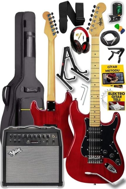 RPH-40RD-50AMP 50W Şarjlı BT Amfili Elektro Gitar Seti HSH Manyetik Maple Klavye