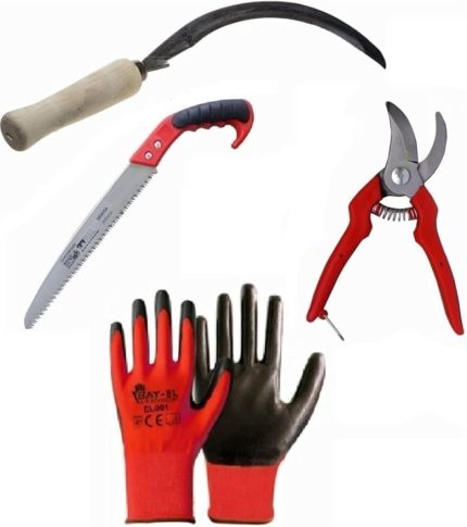Bahçe Budama Seti Ağaç Dal Kesme Makası Testeresi Ot Çalı Orak Eldiven Seti