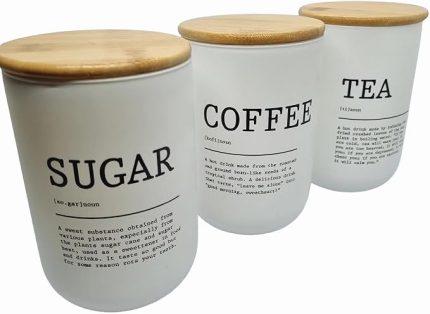 Modern Mutfak Cam Kavanoz Seti - Bambu Kapaklı Şeker, Kahve, Çay Saklama Kabı