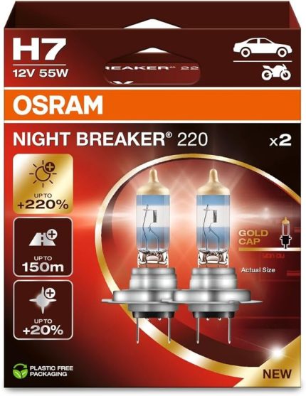 H7 Night Breaker Ampuller, 12V, 220% Fazla Işık, 2'li Paket