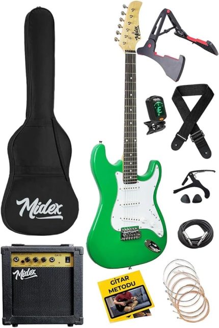 AGE-80GR Amfili Full Elektro Gitar Seti 4/4 Yetişkin 39 İnç Green