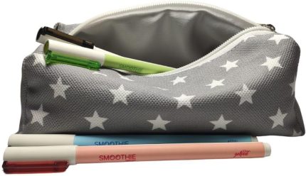 Desenli Astarlı Yıkanabilir Bez Kalemlik Kalem Kutusu Gri