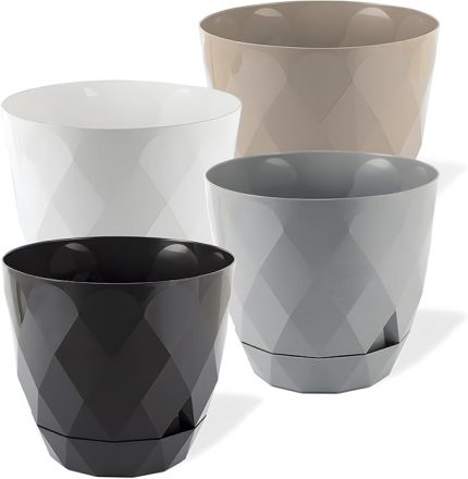 Yakamoz Prizma Saksı Seti 4 Adet Drenajlı Tabaklı Plastik Çiçek Saksısı Set (Renkli, 0.65 lt)