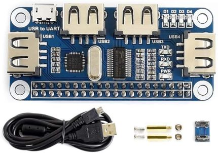 4 Port USB HUB Hubs HAT Compatible with USB2.0 1.1 for RPi Raspberry Pi Zero A+ B B+ 2 3 Model B Serial Debugging Onboard USB to UART