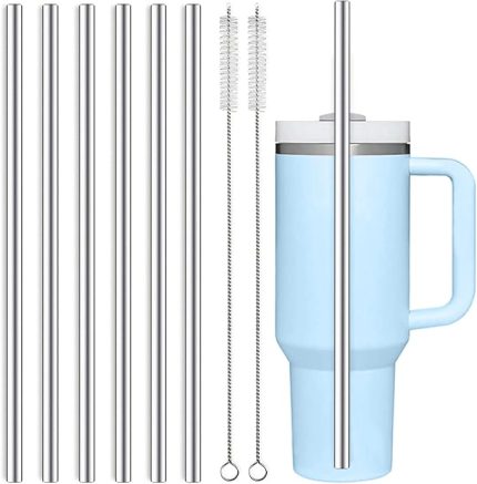 Paslanmaz çelik pipet, 31 cm uzunluğunda pipet, 6 adet pipet, tekrar kullanılabilir, 2 temizleme fırçası, paslanmaz çelik pipet, içecek şişeleri için