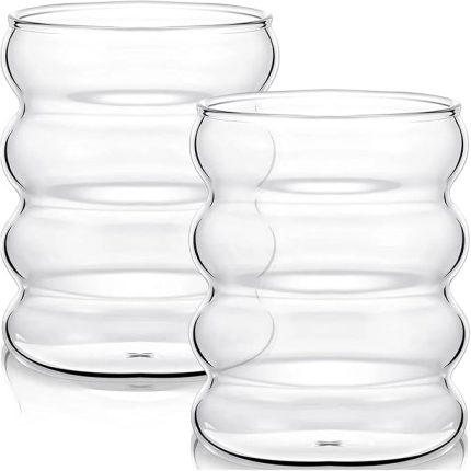 Home 2 Adet 300 Ml Boğumlu Borosilikat Bardak, Termisil Şeritli, Isıya Dayanıklı Sunum Bardağı, Estetik ve Modern Tasarım