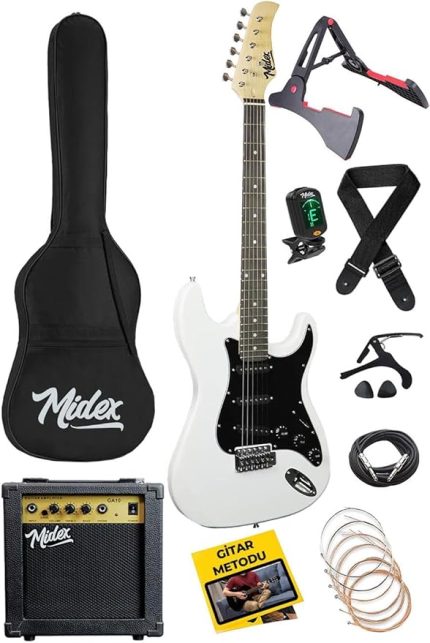 AGE-80WH Amfili Full Elektro Gitar Seti 4/4 Yetişkin 39 İnç White