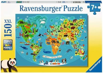 132874 150 Parçalı Puzzle Hayvanlı Harita, Renkli