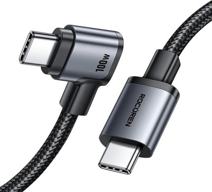 100W Type-C to Type-C 90° Örgülü PD Hızlı Şarj ve Data Kablosu 2 Metre