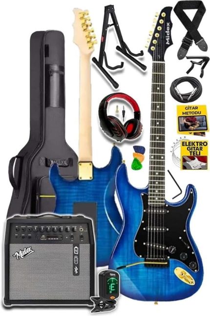 GLC-40BL-50AMP Elektro Gitar Seti 50 WATT Şarjlı BT Amfi Kulaklık ve Full SET