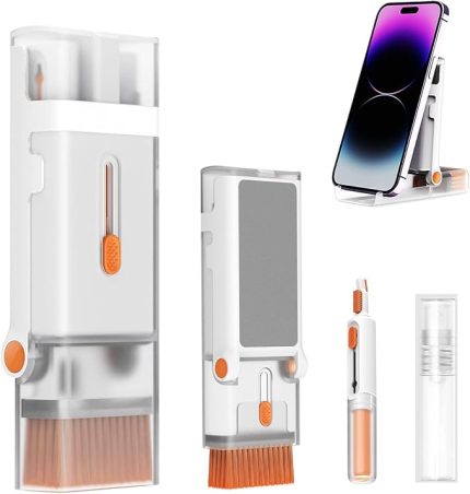 Trend Çok Fonksiyonlu Temizlik Seti Fırça/Ekran Silme Özelliği ve Telefon Standı Katlanabilir Notebook/Laptop/Klavye/Macbook ile Uyumlu ve Telefon/Tablet/PC/Airpods ile Uyumlu Temizleme Kiti