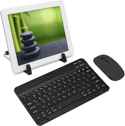 Samsung Galaxy Tab A9 ile uyumlu Bluetooth Kablosuz Klavye Mouse + Tablet Standı - FC1088 (Siyah)