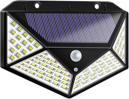 Solar duvar lambası, su geçirmez, dış mekan, dört taraflı, 100 LED, hareket sensörü, garaj, avlu, ev kapısı, yol için gece lambası (siyah)