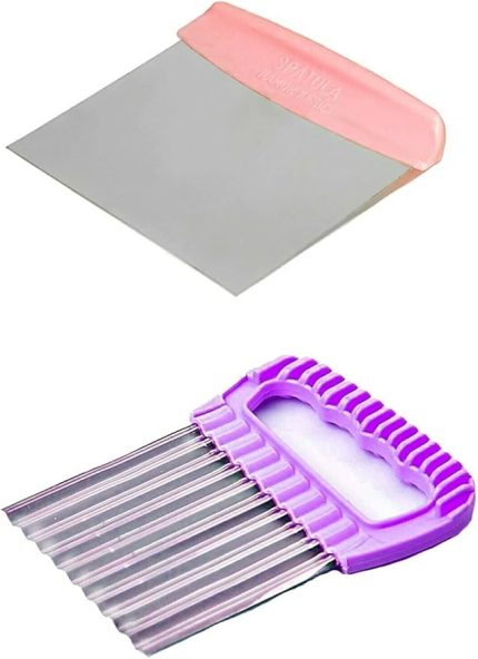 Home 2 Li Çelik Hamur Kesici Spatula Ve Şekilli Patates Dilimleyici Pratik Doğrayıcı