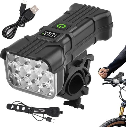 Şarjlı 12 Led Fener Kornalı Lcd İkaz Lambası Işıldak Zil Su Geçirmez Gidon