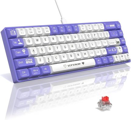 AJAZZ AK680 65% Kablolu Hotswap Mekanik Oyun Klavyesi,68 Tuşlu Taşınabilir Anti-Ghosting Klavye,Gökkuşağı Arkadan Aydınlatmalı Programlanabilir,EVA Sandviç,Ergonomik Mor Beyaz/Red Switch