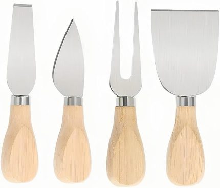 4'lü Paslanmaz Çelik Peynir Bıçağı Seti Ahşap Saplı Tadım Sunum Tereyağı Bıçakları
