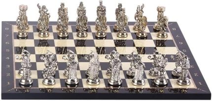 Metal Osmanlı Bizans Satranç Takımı Orta Boy Parlak ve Ceviz Tahtası