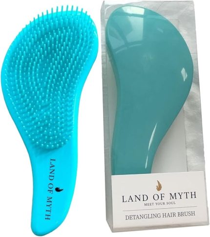 OF MYTH - LOM1011 Curved Detangler, Yetişkin & Çocuklar İçin Kavisli Dolaşık Saç Açma ve Düğüm Çözücü Tarak & Fırça, Islak, Kuru, Düz, Kıvırcık Saçlar İçin (Mavi)