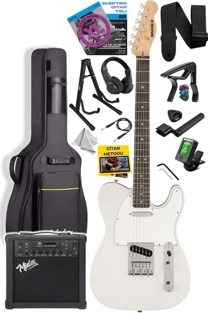 TLX-50WH-25AMP Tele Kasa Gül Klavye 2 Single-Coil 25W Amfili Elektro Gitar