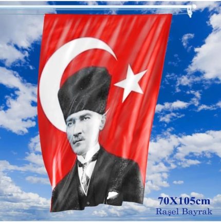 Cm Saten Kumaş T.c. Kalpaklı Atatürk Fotoğraflı Türkiye Bayrağı - Bayrak