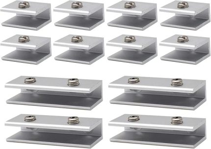 12 adet cam zemin taşıyıcı, 6-8 mm raf tutucu, cam tutucu krom, alüminyum alaşım cam kelepçe dikdörtgen 6-8 mm, cam ve ahşap zeminler için sağlam raf taşıyıcı